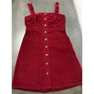Hollister Red Corduroy Button‎ Front Pinafore Mini Dress Size S Y2K